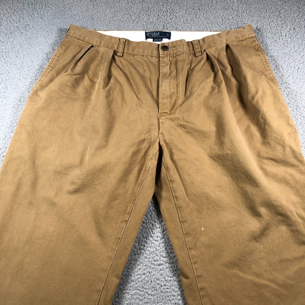 VTG Polo Ralph Lauren‎ Pants Mens 38x32 Khaki Ethan Pleated Preppy 90s Trouser